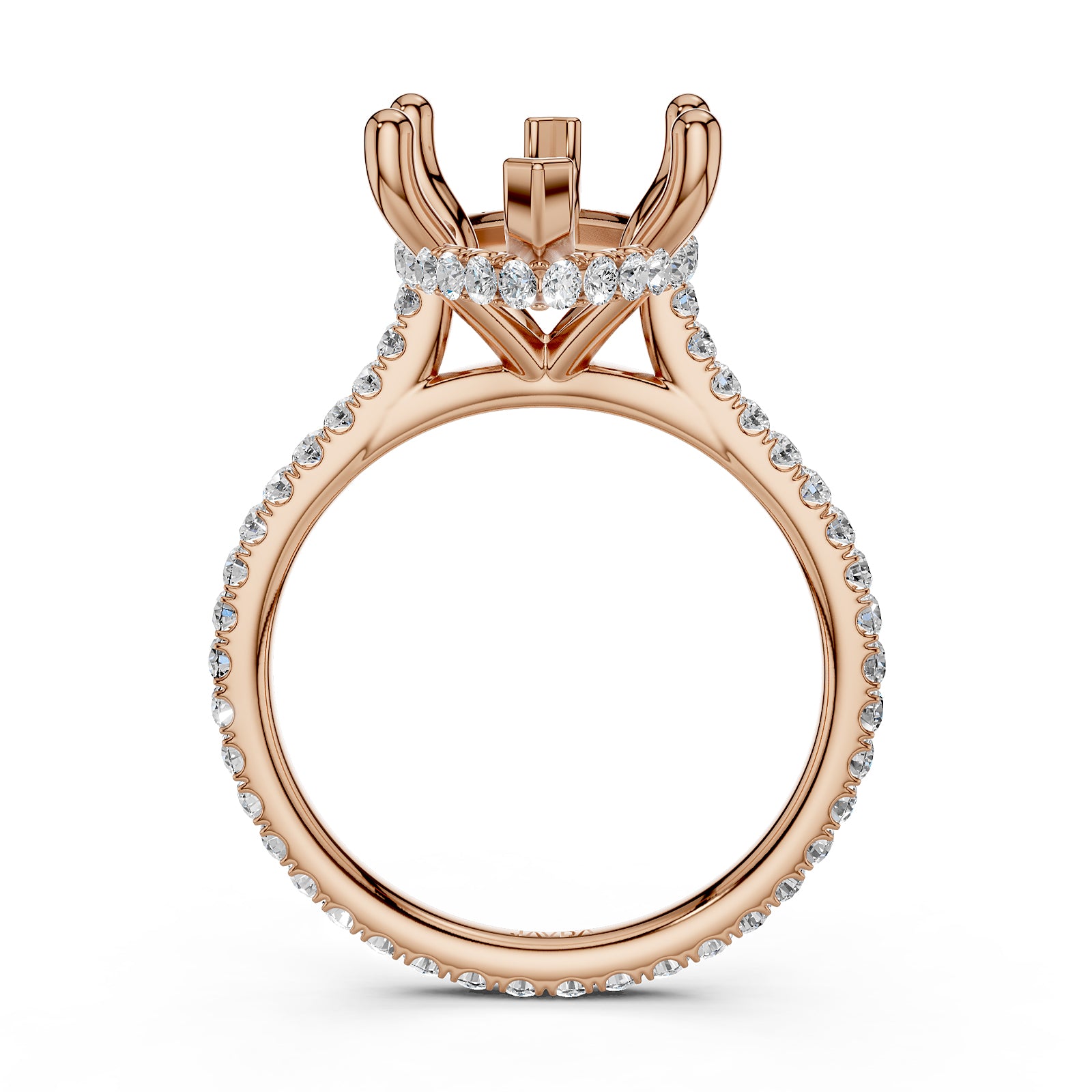 Cathedral Style Halo French U Pave Set Semi Mount Lab Grown Diamond Engagement Ring 0.55Ct.